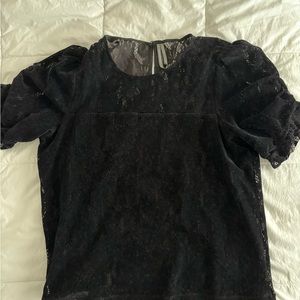 Anthropologie  black lace velvet short sleeved blouse